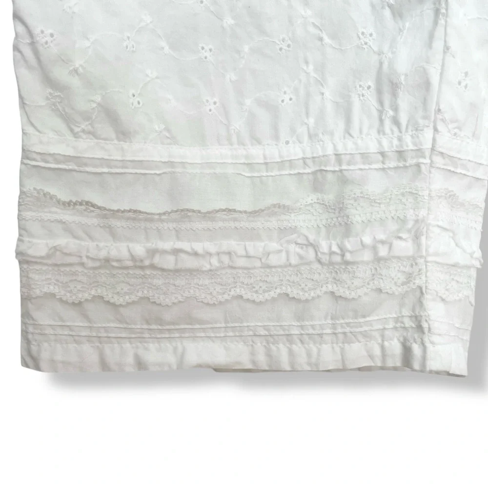 PJ Salvage Eyelet Cropped Pajama Pants Women’s Large White Cotton Lace Trim - Picture 4 of 11